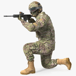 3D model Army Soldier in Green Camo with Goggles Aiming Fur