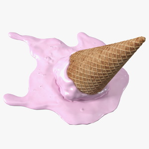 Melting Pink Ice Cream Cone 3D