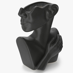 Bust Shaped Ceramic Flower Vase Black 3D