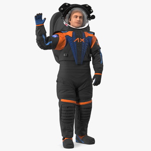 3D Modern NASA Spacesuit Axiom on Astronaut Waving Pose Fur