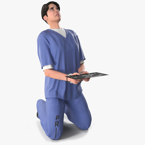 Asian Prisoner Blue Uniform Rigged 3D model