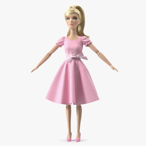 3D Barbie Doll in Pink Dress Rigged for Modo