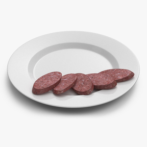 3D Smoked Sausage on Plate model