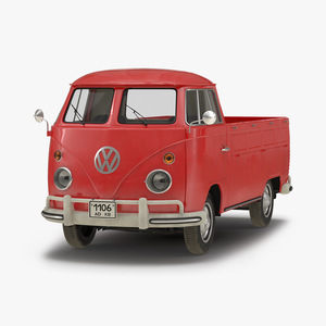 3D Volkswagen Type 2 Single Cab Pick Up Simple Interior Red