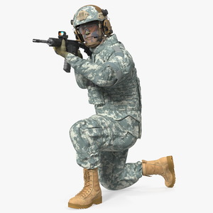 Army Soldier in Grey Camo with Rifle Aiming Fur 3D