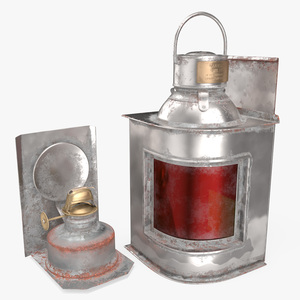 Ship Aged Lamp with Red Glass Disassembled 3D