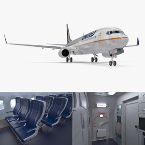 3D Boeing 737 900 with Interior United Airlines Rigged