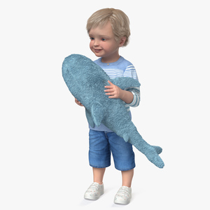 3D Boy Holding IKEA Stuffed Shark Toy Fur model