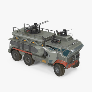 3D model Concept Futuristic Military Truck Lights On Rigged