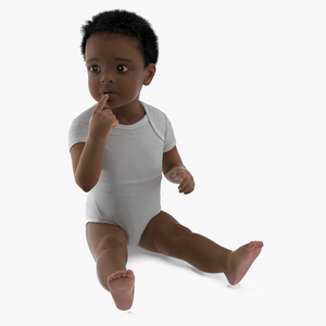 African Baby Boy Light Skin in Bodysuit Sitting 3D