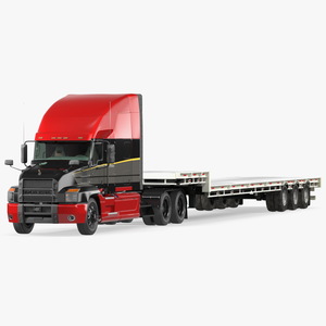 Mack Anthem Truck with Single Drop Tri Axle Extendable Trailer Rigged 3D model