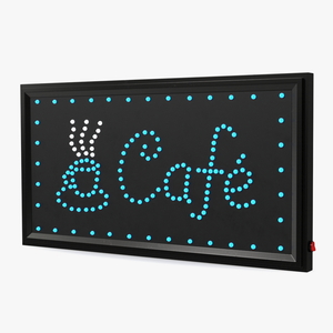 Cafe Sign Bright Blue LED Light ON 3D model