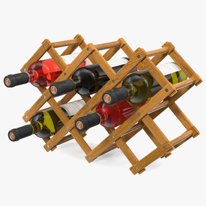 3D Foldable Wooden Rack with Wine Bottles model