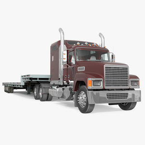 Freight Truck with Flatbed Semi Trailer 3D model