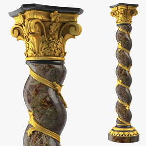 3D Baroque Twisted Column with Vine Decoration model