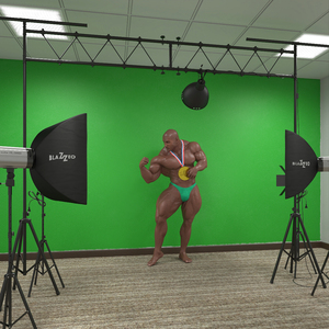 3D Bodybuilder Champion Posing in Studio Setup model