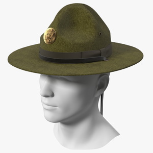 Military Campaign Hat with Cockade Green on Mannequin Fur 3D