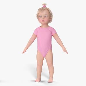 Baby Girl Wearing Bodysuit A-Pose Fur 3D