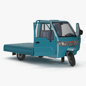 3D Asian Delivery Trike with Open Body Blue Rigged for Cinema 4D