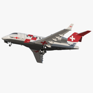 3D Swiss Air Ambulance Jet Bombardier Challenger 604 Rigged