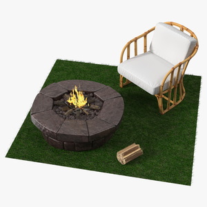 Outdoor Garden Fire Pit with Armchair 3D