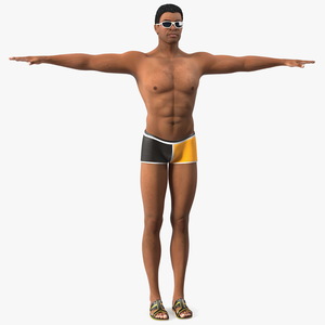 Light Skin Black Man in Swimwear T Pose 3D model