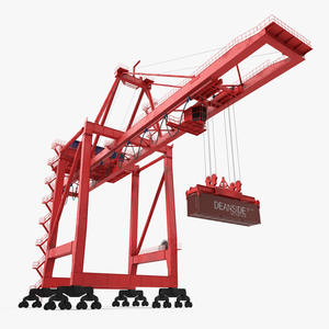 3D Port Container Crane Rigged Red with Container