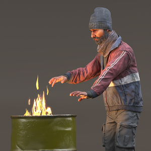 3D Homeless Man Warming Up at Barrel model