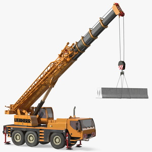 Compact Crane Liebherr with Concrete Barriers Rigged 3D