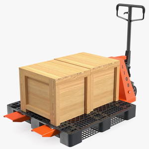 Lion Premium Pallet Jack Rigged with Wooden Crates Rigged 3D