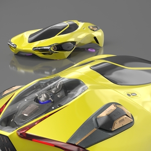 Futuristic Flying Vehicle Yellow Rigged 3D model