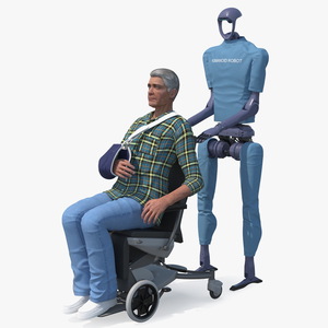 3D model Elderly Man in Wheelchair with Humanoid Robot Assistant