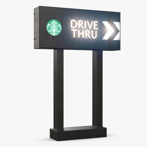 Starbucks Drive Thru Sign Light On 3D model