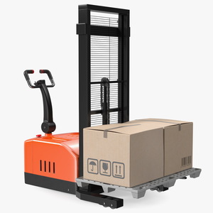 Orange Walkie Pallet Stacker with Boxes 3D model