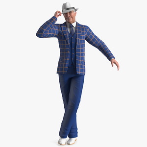 Elderly Man Leisure Suit Dancing Pose 3D