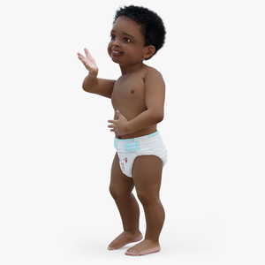 Little Black Boy Light Skin in Diaper Rigged 3D model