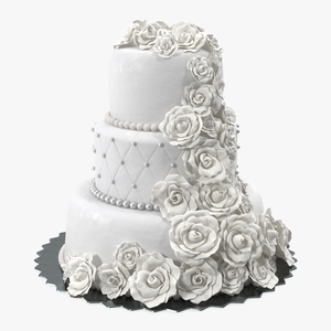 3D model Classic White Wedding Cake with Sugar Flowers