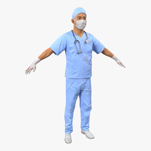 Male Surgeon Asian with Blood 3D model