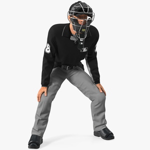 Baseball Umpire with Protective Mask and Cap in Ready Pose Fur 3D
