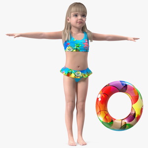 Child Girl With Swim Ring Rigged 3D