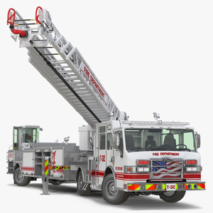 3D White Velocity Ascendant Heavy Duty Tiller Aerial Ladder Rigged model