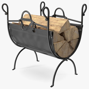 3D model Folding Firewood Log Rack with Leather Sling Black