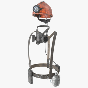 Miner Belt with Helmet and Equipment Dirty 3D