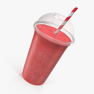 3D model Strawberry Cocktail in Plastic Cup with Straw