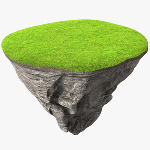 3D model Rock Round Cross Section with Green Grass Fur