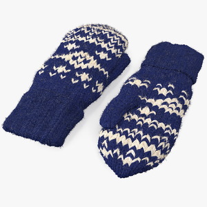 Knitted Blue Wool Mittens Fur 3D model