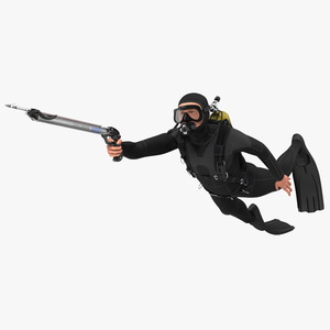 3D Diver with Underwater Speargun Rigged for Cinema 4D