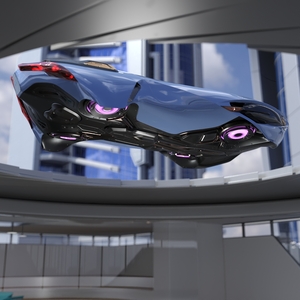 3D Futuristic Flying Car Blue Rigged model