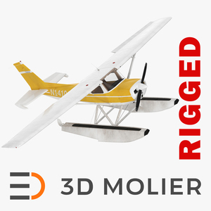 3D model Cessna 150 Seaplane on Floats Rigged for Maya