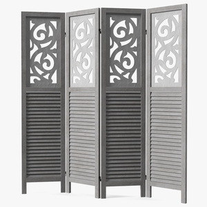 Gray Carved Wood Folding Room Divider 3D